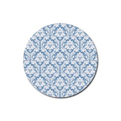 White On Light Blue Damask Drink Coaster (round) by Zandiepants