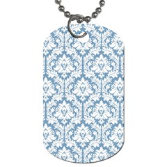 White On Light Blue Damask Dog Tag (one Sided) by Zandiepants