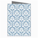 White On Light Blue Damask Greeting Card Right