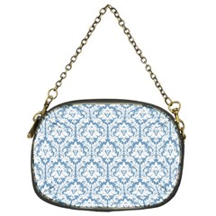 White On Light Blue Damask Chain Purse (one Side) by Zandiepants