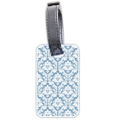 White On Light Blue Damask Luggage Tag (two Sides) by Zandiepants