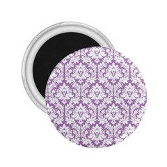 White On Lilac Damask 2 25  Button Magnet by Zandiepants