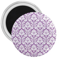 White On Lilac Damask 3  Button Magnet by Zandiepants