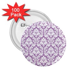 White On Lilac Damask 2 25  Button (100 Pack) by Zandiepants