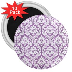 White On Lilac Damask 3  Button Magnet (10 Pack) by Zandiepants
