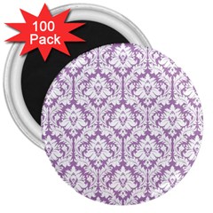 White On Lilac Damask 3  Button Magnet (100 Pack) by Zandiepants