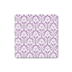 White On Lilac Damask Magnet (square) by Zandiepants