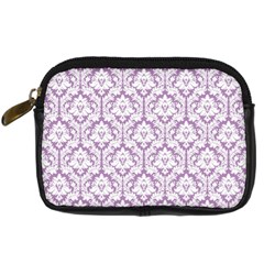 White On Lilac Damask Digital Camera Leather Case by Zandiepants