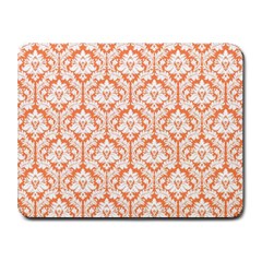 White On Orange Damask Small Mouse Pad (rectangle) by Zandiepants