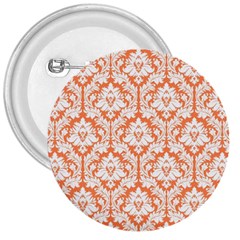 White On Orange Damask 3  Button by Zandiepants