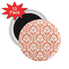 White On Orange Damask 2 25  Button Magnet (10 Pack) by Zandiepants