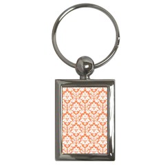 White On Orange Damask Key Chain (rectangle) by Zandiepants