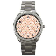 White On Orange Damask Sport Metal Watch by Zandiepants