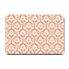 White On Orange Damask Small Door Mat by Zandiepants