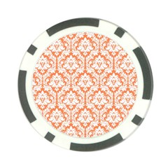 White On Orange Damask Poker Chip by Zandiepants