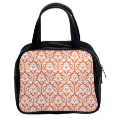 Nectarine Orange Damask Pattern Classic Handbag (two Sides) by Zandiepants