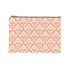 Nectarine Orange Damask Pattern Cosmetic Bag (large) by Zandiepants