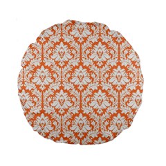 Nectarine Orange Damask Pattern Standard 15  Premium Round Cushion 