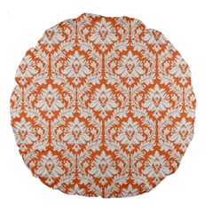 Nectarine Orange Damask Pattern Large 18  Premium Round Cushion  by Zandiepants