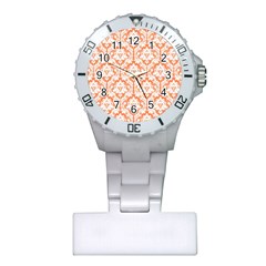 White On Orange Damask Nurses Watch by Zandiepants