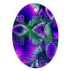 Evening Crystal Primrose, Abstract Night Flowers Oval Ornament (two Sides)