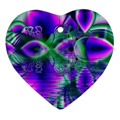 Evening Crystal Primrose, Abstract Night Flowers Heart Ornament (two Sides) by DianeClancy