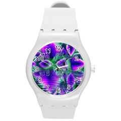 Evening Crystal Primrose, Abstract Night Flowers Plastic Sport Watch (medium) by DianeClancy