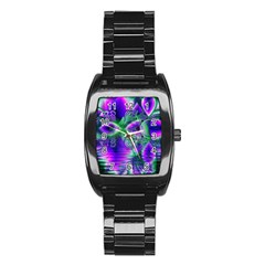 Evening Crystal Primrose, Abstract Night Flowers Stainless Steel Barrel Watch by DianeClancy