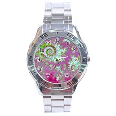 Raspberry Lime Surprise, Abstract Sea Garden  Stainless Steel Watch by DianeClancy