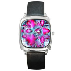 Ruby Red Crystal Palace, Abstract Jewels Square Leather Watch by DianeClancy