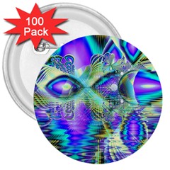 Abstract Peacock Celebration, Golden Violet Teal 3  Button (100 Pack) by DianeClancy