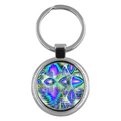 Abstract Peacock Celebration, Golden Violet Teal Key Chain (round)