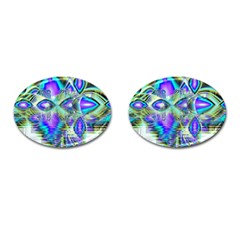 Abstract Peacock Celebration, Golden Violet Teal Cufflinks (oval) by DianeClancy