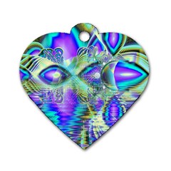 Abstract Peacock Celebration, Golden Violet Teal Dog Tag Heart (one Sided)  by DianeClancy