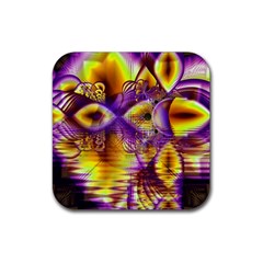 Golden Violet Crystal Palace, Abstract Cosmic Explosion Drink Coaster (square) by DianeClancy