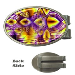 Golden Violet Crystal Palace, Abstract Cosmic Explosion Money Clip (oval) by DianeClancy