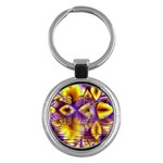 Golden Violet Crystal Palace, Abstract Cosmic Explosion Key Chain (Round) Front