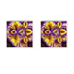 Golden Violet Crystal Palace, Abstract Cosmic Explosion Cufflinks (square) by DianeClancy