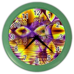 Golden Violet Crystal Palace, Abstract Cosmic Explosion Wall Clock (color) by DianeClancy