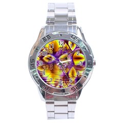 Golden Violet Crystal Palace, Abstract Cosmic Explosion Stainless Steel Watch by DianeClancy