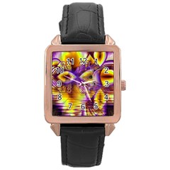 Golden Violet Crystal Palace, Abstract Cosmic Explosion Rose Gold Leather Watch  by DianeClancy