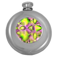 Raspberry Lime Mystical Magical Lake, Abstract  Hip Flask (round) by DianeClancy