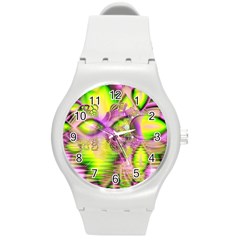 Raspberry Lime Mystical Magical Lake, Abstract  Plastic Sport Watch (medium) by DianeClancy