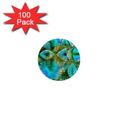 Crystal Gold Peacock, Abstract Mystical Lake 1  Mini Button Magnet (100 Pack) by DianeClancy