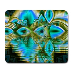 Crystal Gold Peacock, Abstract Mystical Lake Large Mouse Pad (rectangle) by DianeClancy