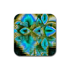 Crystal Gold Peacock, Abstract Mystical Lake Drink Coasters 4 Pack (square) by DianeClancy