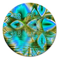 Crystal Gold Peacock, Abstract Mystical Lake Magnet 5  (round) by DianeClancy