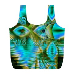 Crystal Gold Peacock, Abstract Mystical Lake Reusable Bag (l) by DianeClancy