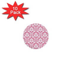 White On Soft Pink Damask 1  Mini Button (10 Pack)