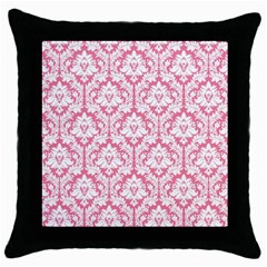 White On Soft Pink Damask Black Throw Pillow Case by Zandiepants